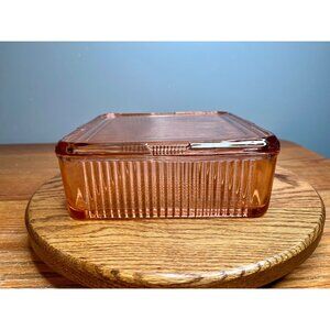 PINK Federal Glass, Pink Square Ribbed Refrigerator Dish, Pink Federal Glass Rib